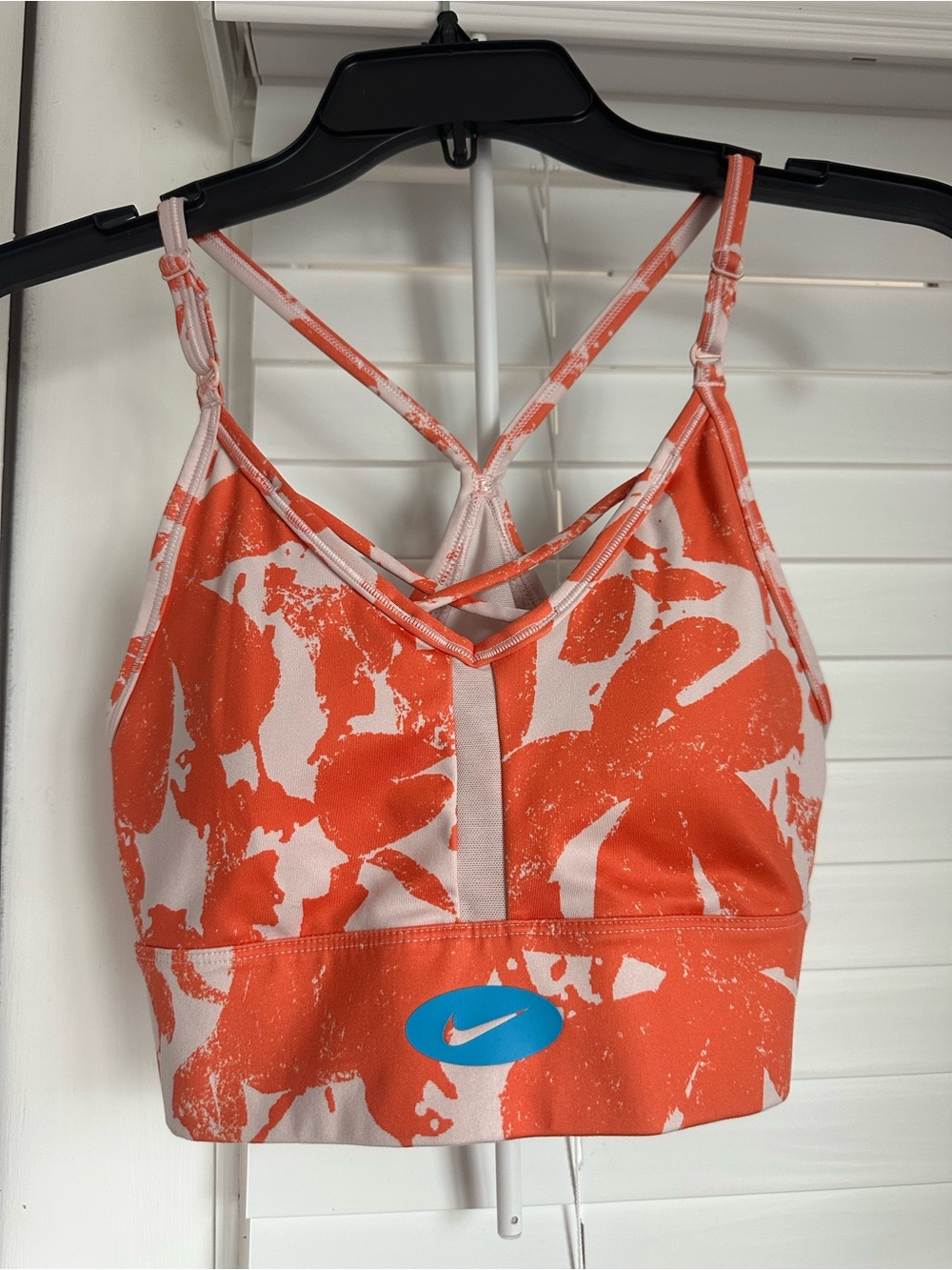Nike Orange and Cream Strappy Floral Sports Bra with Nike Logo